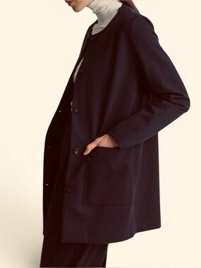 Kit&Ace Black Collarless High Neck Button Cashmere blend Car Coat XS Midi Blazer